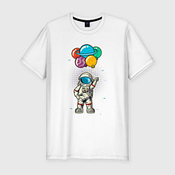 Мужская slim-футболка Космонавт на воздушных шариках