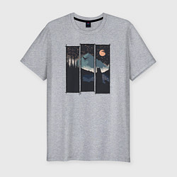 Мужская slim-футболка Оранжевая луна и Сибирь