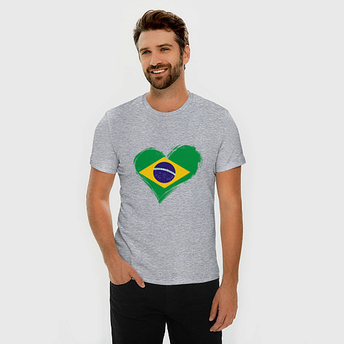 Мужская slim-футболка Сердце - Бразилия / Меланж – фото 3