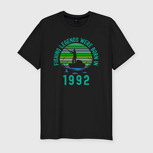 Мужская slim-футболка Легендарный рыбак с 1992 / Черный – фото 1