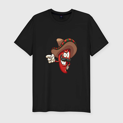 Мужская slim-футболка Красный перец в шляпе / Черный – фото 1