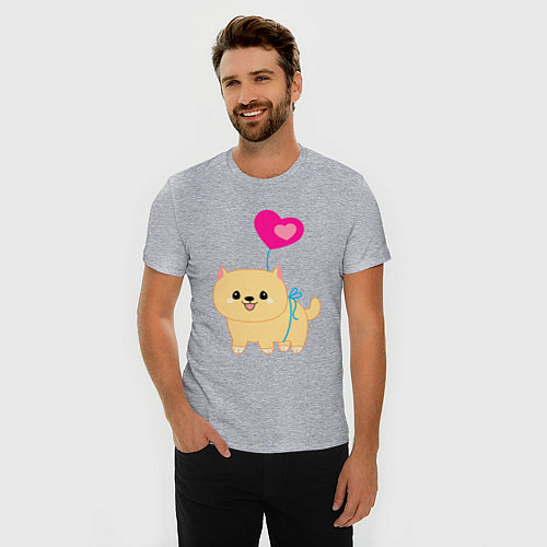 Мужская slim-футболка Милая собачка с шариком / Меланж – фото 3