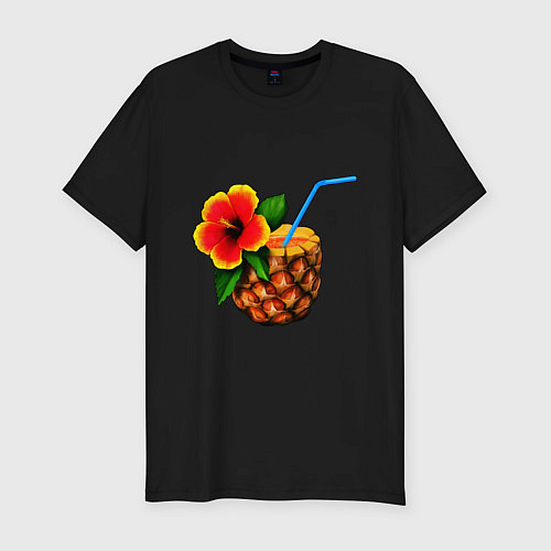 Мужская slim-футболка Гавайский коктель / Черный – фото 1