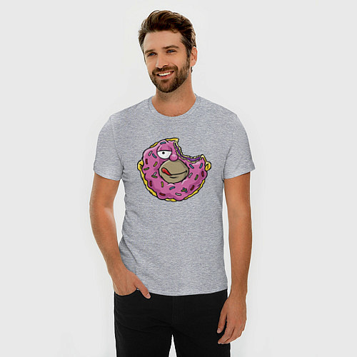 Мужская slim-футболка Гомер Симпсон - пончик / Меланж – фото 3