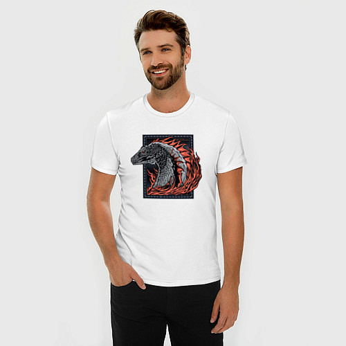 Мужская slim-футболка Дом Дракона дракон и пламя / Белый – фото 3