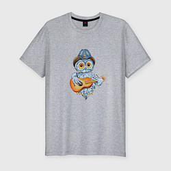 Мужская slim-футболка Сова с гитарой