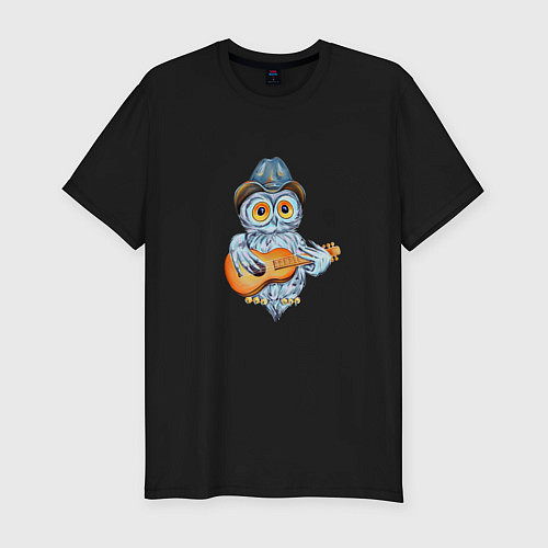 Мужская slim-футболка Сова с гитарой / Черный – фото 1