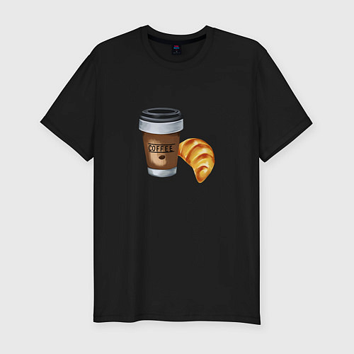 Мужская slim-футболка Кофе с круассаном / Черный – фото 1