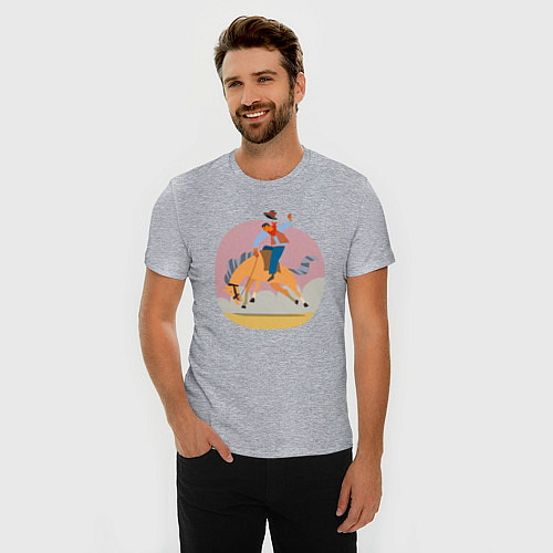 Мужская slim-футболка Наездник на лошадке - Родео / Меланж – фото 3