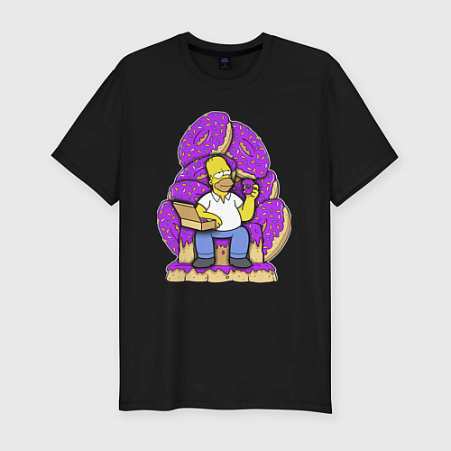 Мужская slim-футболка Гомер Симпсон - страстный любитель пончиков / Черный – фото 1