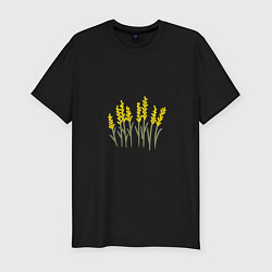 Футболка slim-fit Желтые полевые цветы, цвет: черный