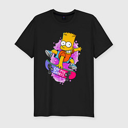 Мужская slim-футболка Барт Симпсон на скейтборде - Eat my shorts!