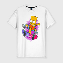 Футболка slim-fit Барт Симпсон на скейтборде - Eat my shorts!, цвет: белый