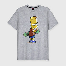 Футболка slim-fit Барт Симпсон со скейтбордом - жест, цвет: меланж
