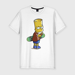 Футболка slim-fit Барт Симпсон со скейтбордом - жест, цвет: белый
