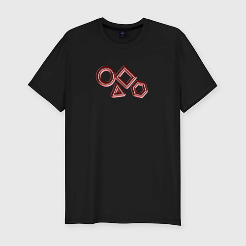 Мужская slim-футболка Красные геометрические фигуры / Черный – фото 1