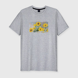 Мужская slim-футболка Букет из подсолнухов, Клод Моне