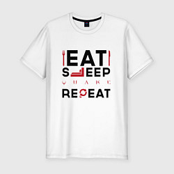 Футболка slim-fit Надпись: eat sleep Quake repeat, цвет: белый