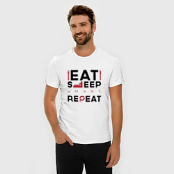 Футболка slim-fit Надпись: eat sleep Quake repeat, цвет: белый — фото 2