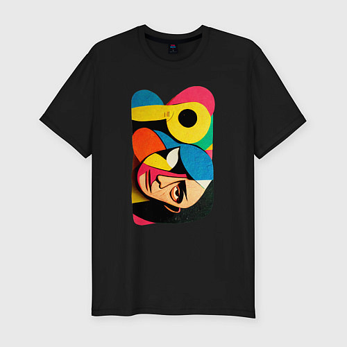 Мужская slim-футболка Поп-арт в стиле Пабло Пикассо / Черный – фото 1