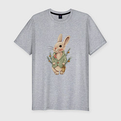Мужская slim-футболка Кролик с фонариком новогодний