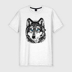 Мужская slim-футболка Волк голубоглазый