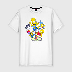 Футболка slim-fit Персонажи из мультфильма Симпсоны прыгают на батут, цвет: белый