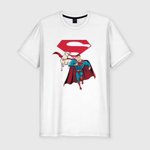 Мужская slim-футболка Крипто и Супермен с лого DC Лига Суперпитомцы / Белый – фото 1