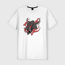 Мужская slim-футболка Кот демон в стиле татуировки