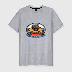 Мужская slim-футболка Медведь и флаг России