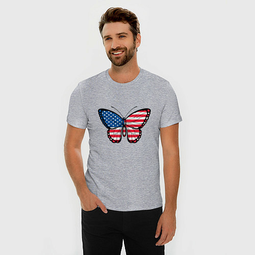 Мужская slim-футболка Бабочка - США / Меланж – фото 3