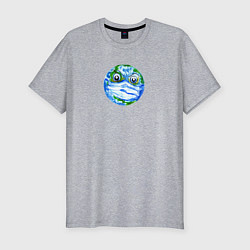 Мужская slim-футболка Злая планета Земля в маске рисунок