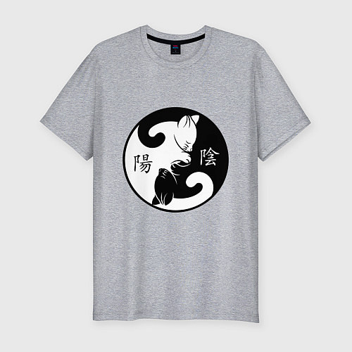 Мужская slim-футболка Инь-Янь коты с иероглифами / Меланж – фото 1