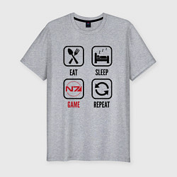 Футболка slim-fit Eat - sleep - Mass Effect - repeat, цвет: меланж