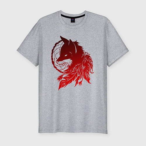 Мужская slim-футболка Ловец снов и лис с перьями / Меланж – фото 1