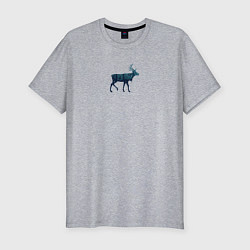 Мужская slim-футболка Зимний лес в силуэте прогуливающегося оленя