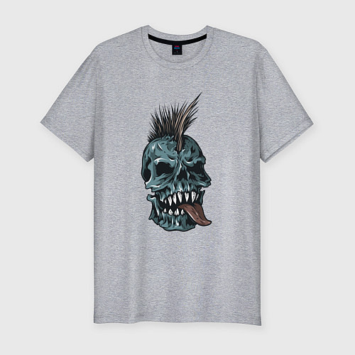 Мужская slim-футболка Череп панк с языком / Меланж – фото 1