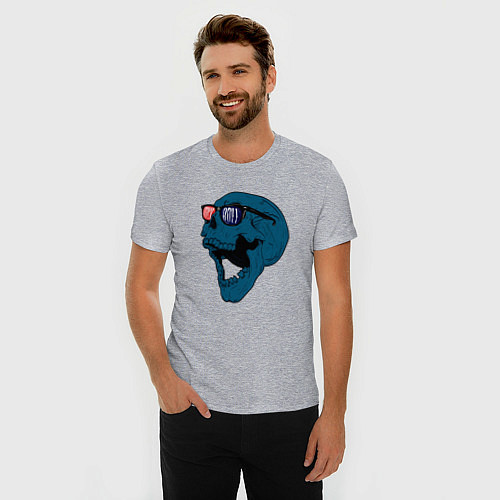 Мужская slim-футболка Rock and roll blue skull / Меланж – фото 3