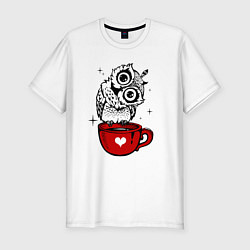 Мужская slim-футболка Сова на кружке с сердечком