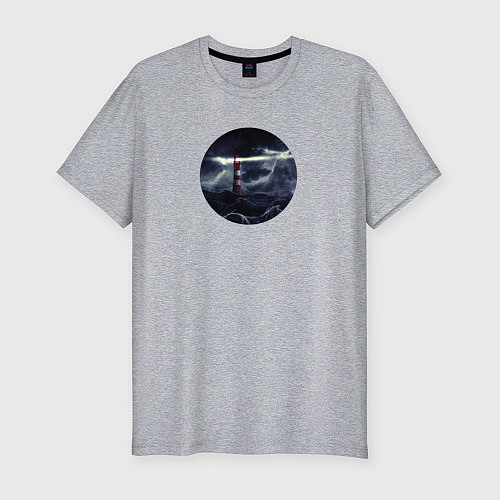 Мужская slim-футболка Маяк в ночном шторме / Меланж – фото 1