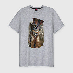 Мужская slim-футболка Прикольный котёнок в шляпе