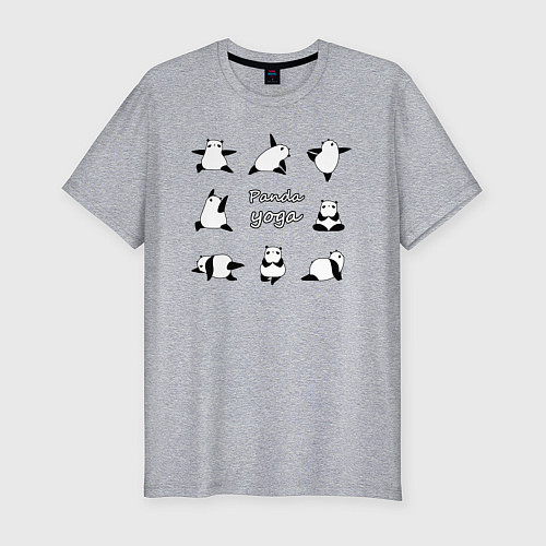 Мужская slim-футболка Панда - йога / Меланж – фото 1