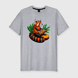 Мужская slim-футболка Красная панда кушает суши
