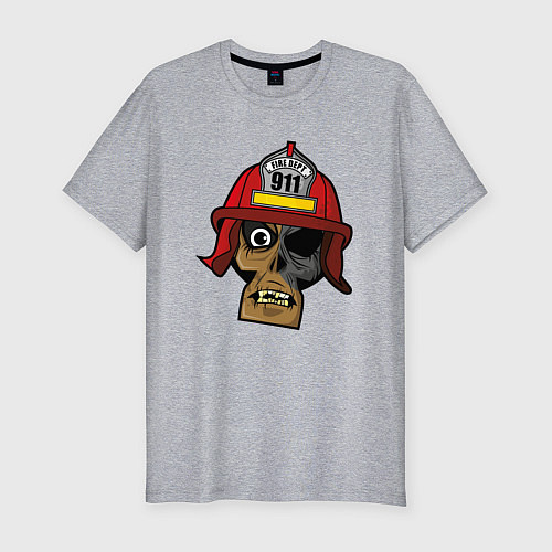Мужская slim-футболка Череп пожарного / Меланж – фото 1