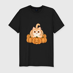 Мужская slim-футболка Котик на Хэллоуин