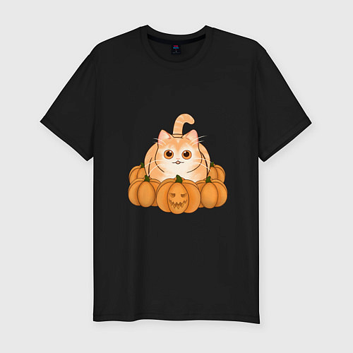 Мужская slim-футболка Котик на Хэллоуин / Черный – фото 1