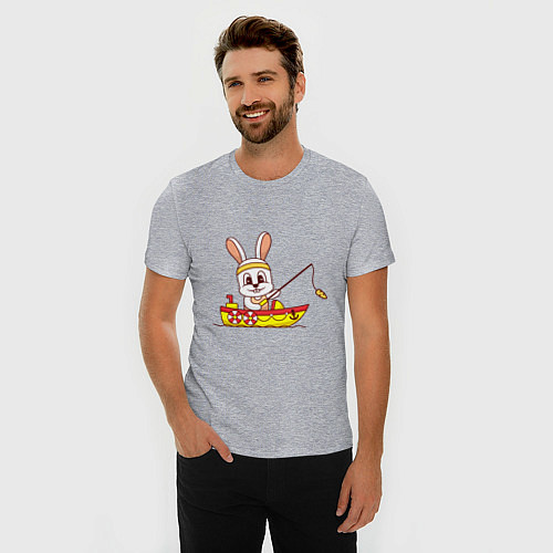 Мужская slim-футболка Кролик рыбак / Меланж – фото 3
