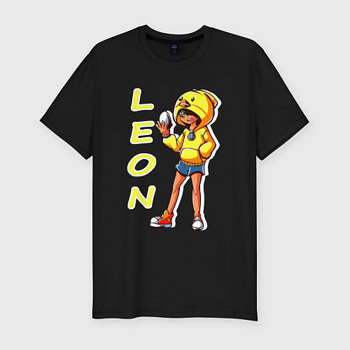 Мужская slim-футболка Леон из Бравл Старс фан арт / Черный – фото 1