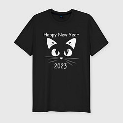 Футболка slim-fit С новым 2023 годом котик, цвет: черный