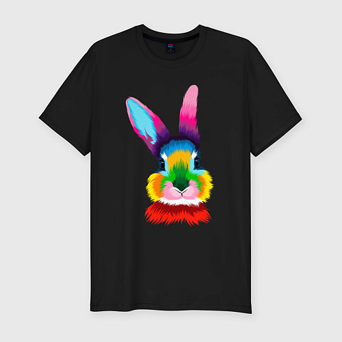 Мужская slim-футболка Радужный кролик / Черный – фото 1